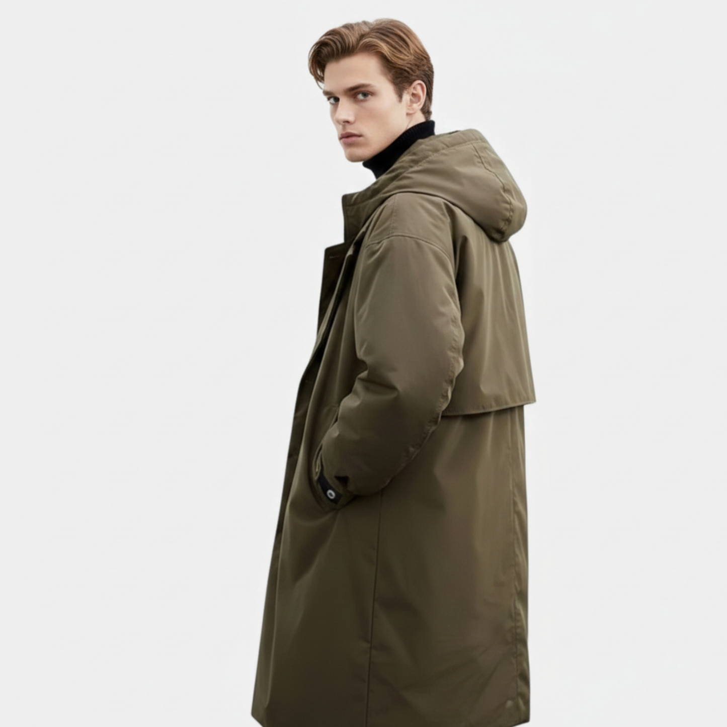 Men Waterproof Puffer Trench Coat Hooded Protection