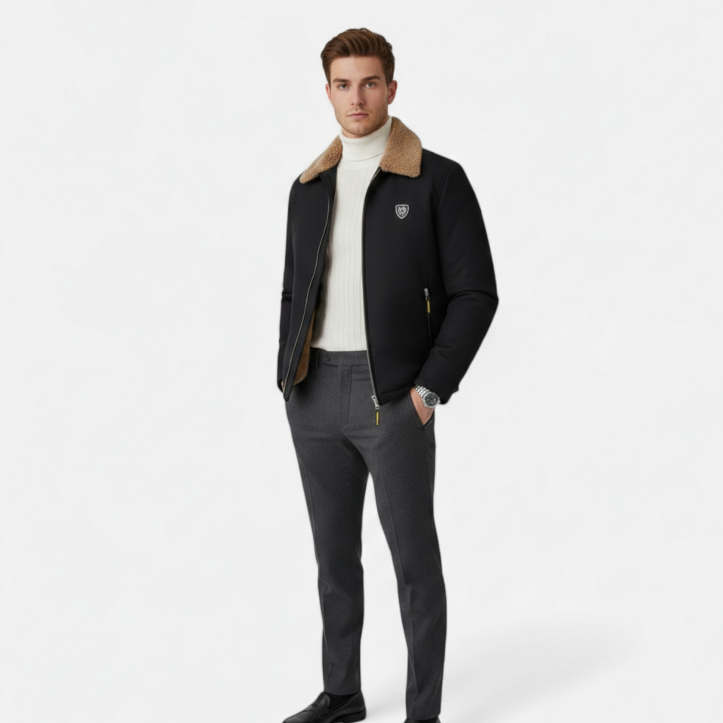 Men Oversized Suede Jacket Zip Minimalist